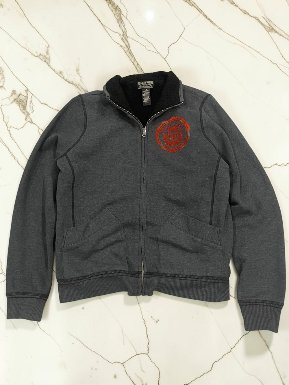 Polo Jean’s Co. Charcoal Zip-Up Sweatshirt with Red Crest size L